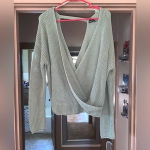 Moon & Madison Sage Green Knit Backless Sweater
